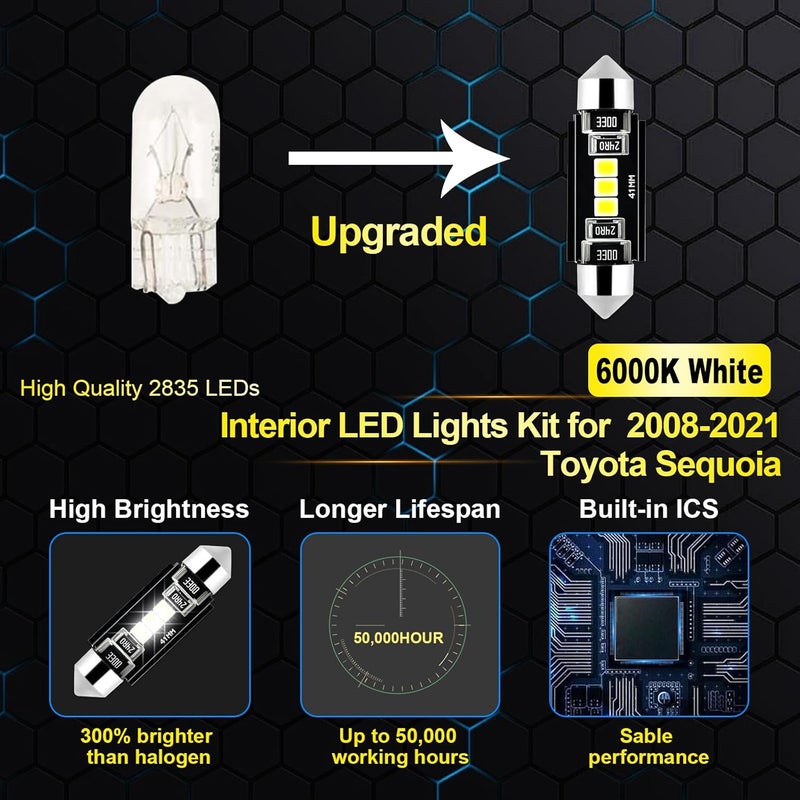 EASY EAGLE LED Interior Car Lights for Toyota-Sequoia-2008-2021: 20 Piece Kit White LED Light Bulbs - Super Bright 6000K + Install Tool - Image 4